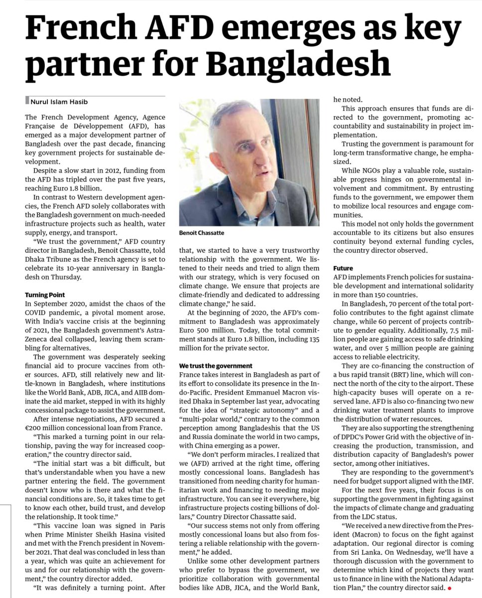 📰 Exclusive itw of @AFD_en Bangladesh 🇧🇩  country director Benoît Chassatte in @DhakaTribune

Read: dhakatribune.com/bangladesh/for…