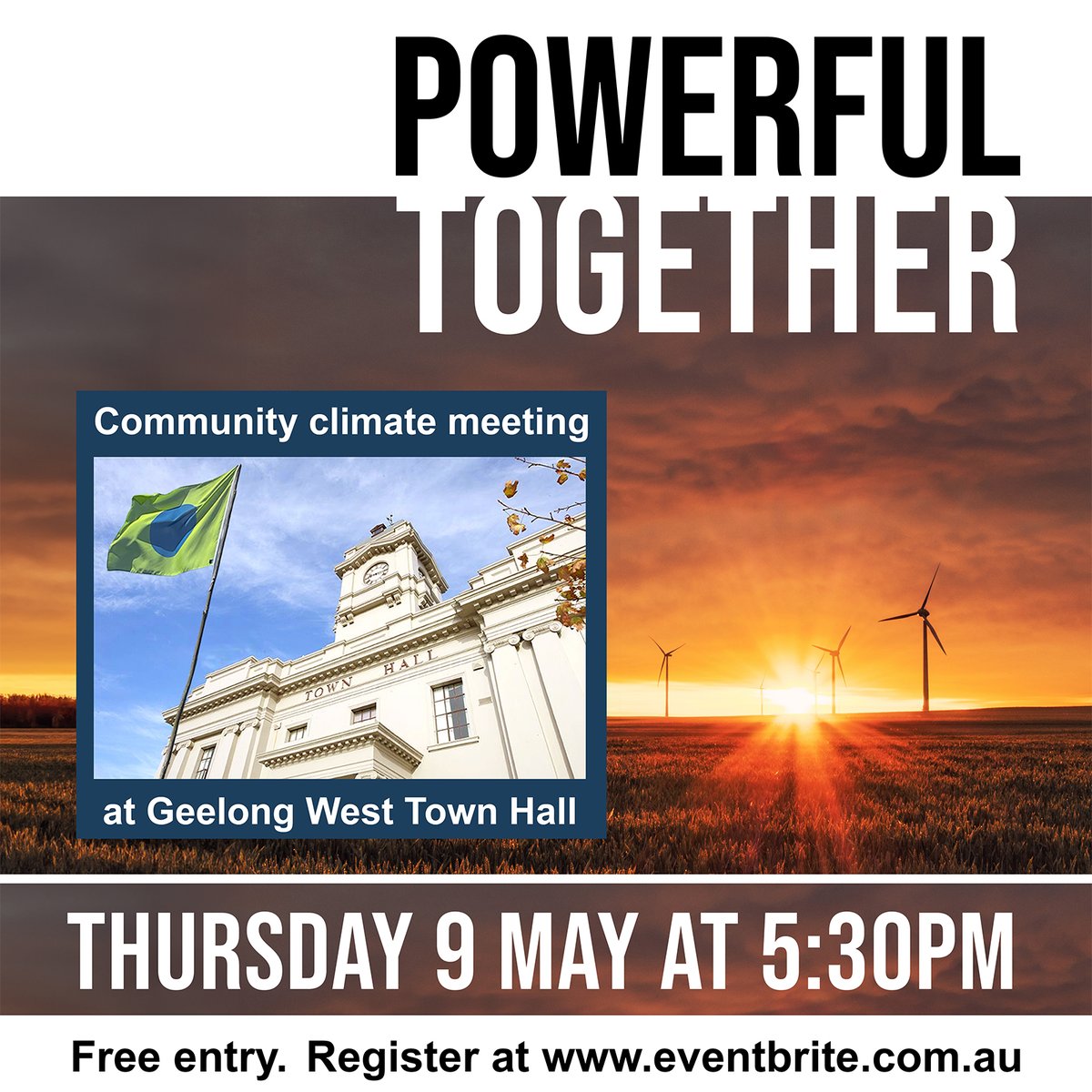 Community climate meeting on 9 May in Geelong 
- you can register her:
eventbrite.com/e/getting-toge…

#PowerfulTogether 
#ClimateElection #ClimateIndependents #CommunityIndependents #TealRevolution #minoritygovernment #VoicesofCorangamite #Corangamite #Colac