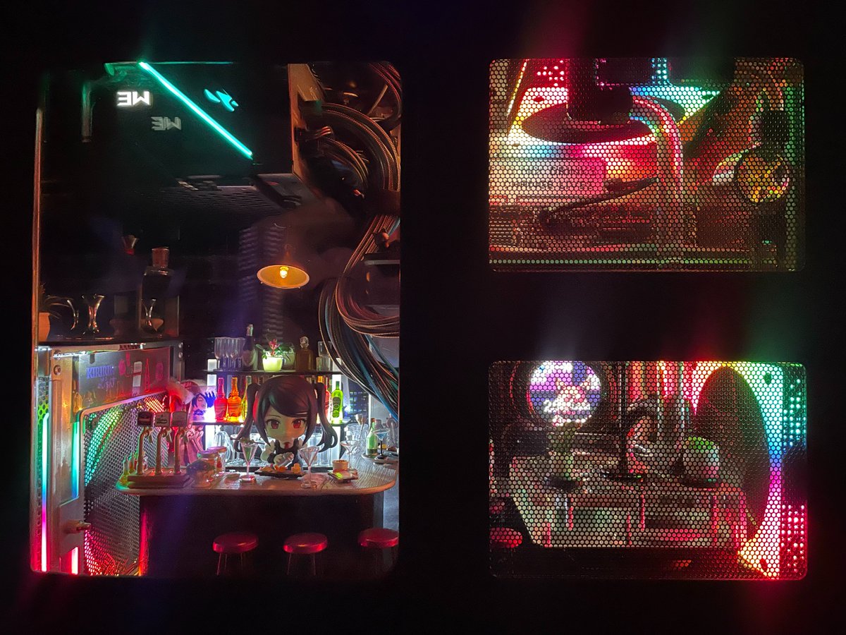 Va-11 Hall-A PC in idle lighting + better shots of the bar. @SukebanGames #cyberpunk #custompc