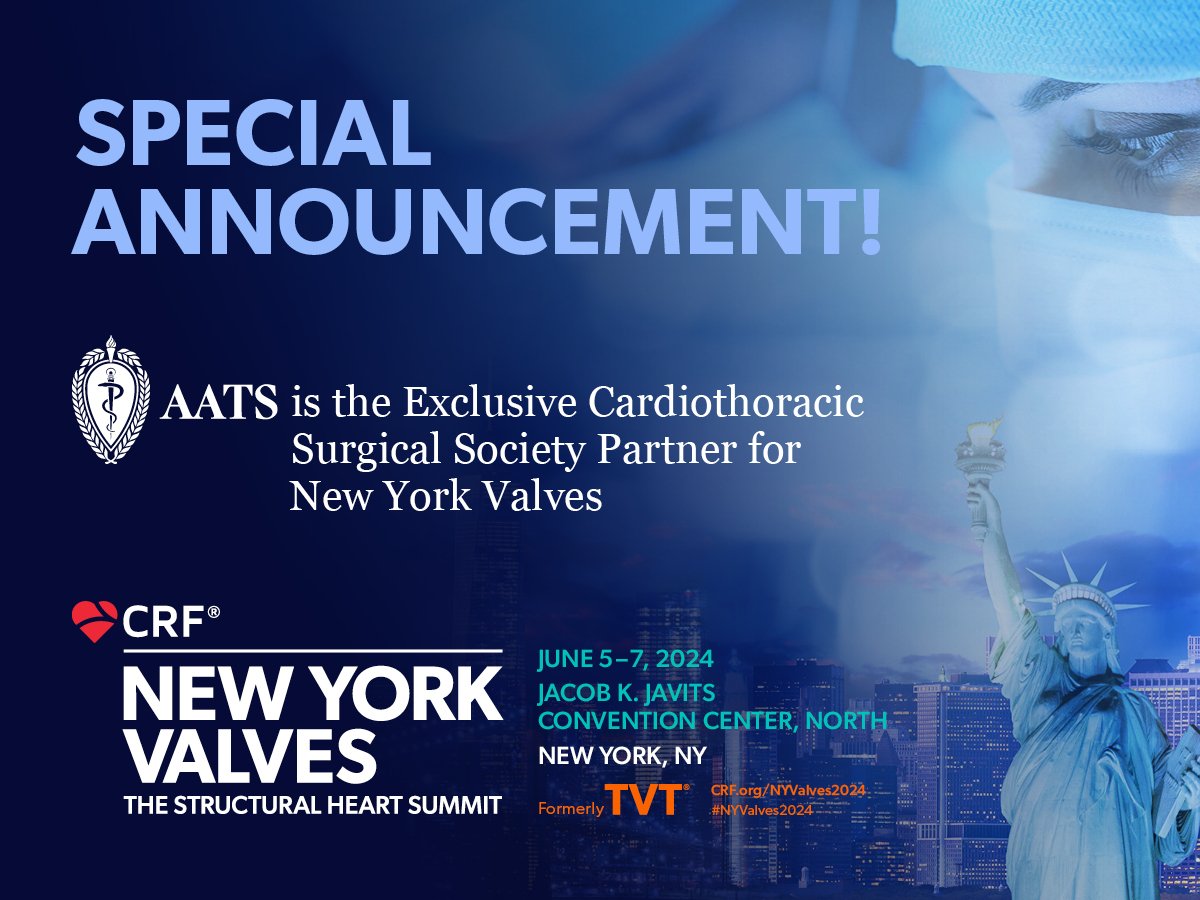 We're thrilled to announce our partnership with the American Association for Thoracic Surgery (AATS) as the exclusive cardiothoracic surgical society partner of #NYValves2024! This partnership underscores our unwavering commitment to advancing structural heart care . @crfheart
