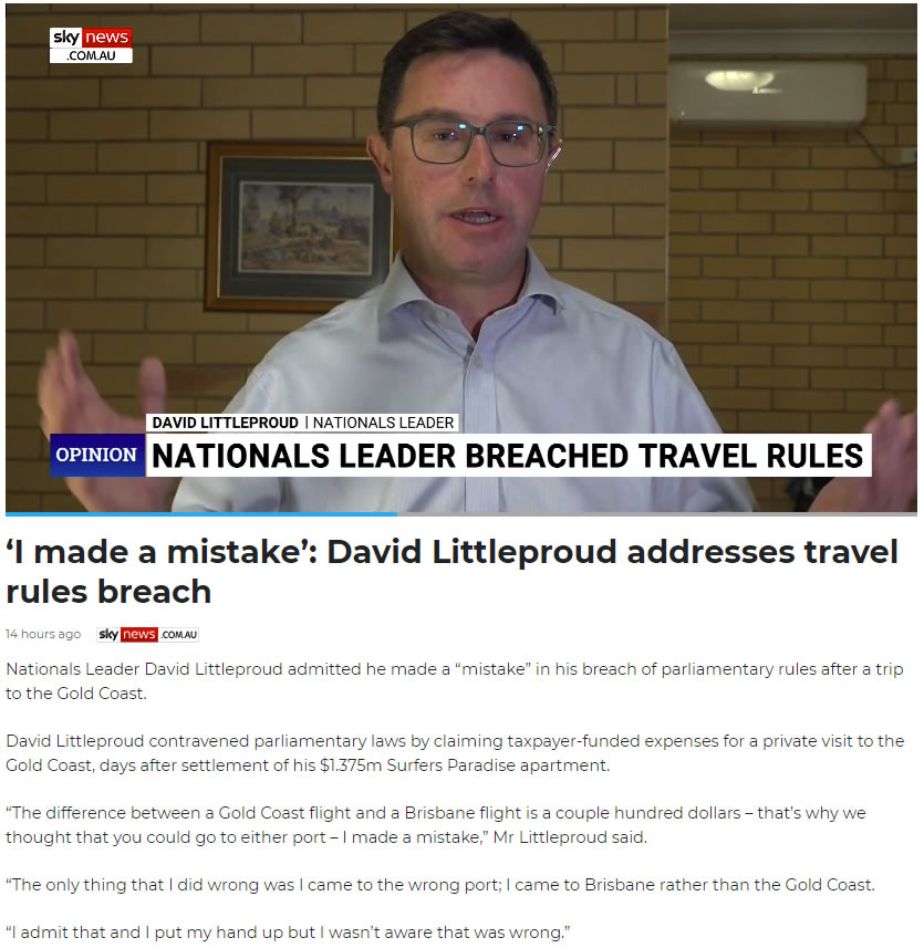 I got the wrong port. David Littleproud last year repaid $2,009.76 for 3 flights & a COMCAR linked to the settlement of a $1.375m Surfers Paradise property. The IPEA has now officially declared parliamentary business was not the dominant purpose for the trip. #auspol