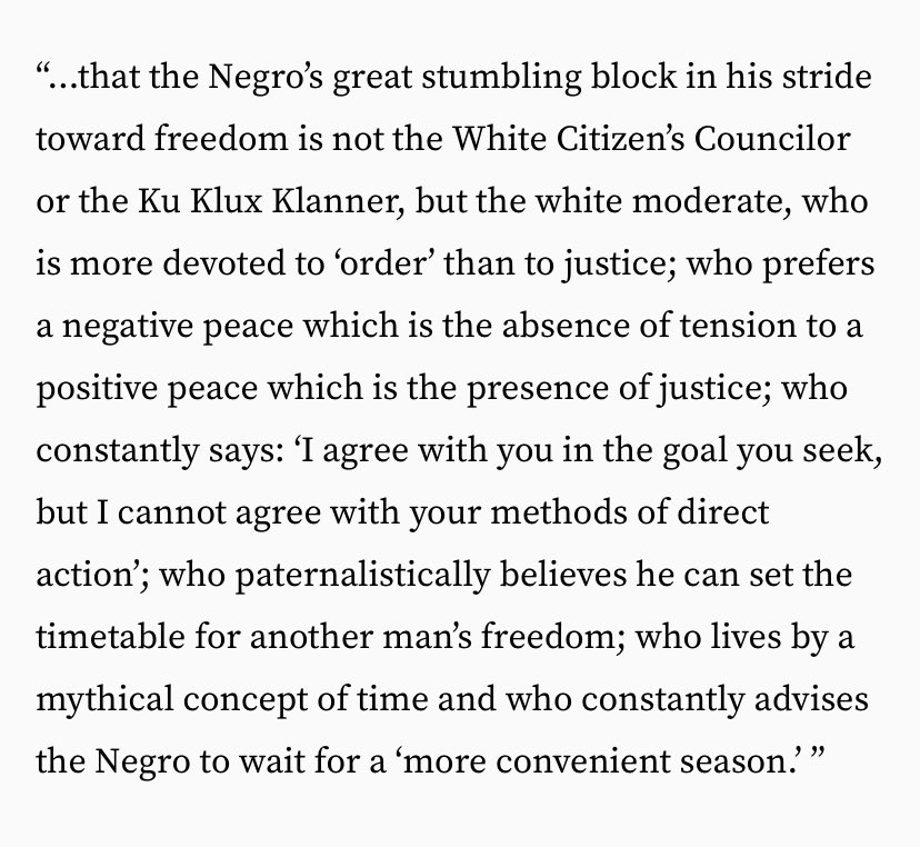 @TonyMoonbeam The next time you consider misrepresenting the civil rights movement I want you to remember this MLK quote about you and people like you.