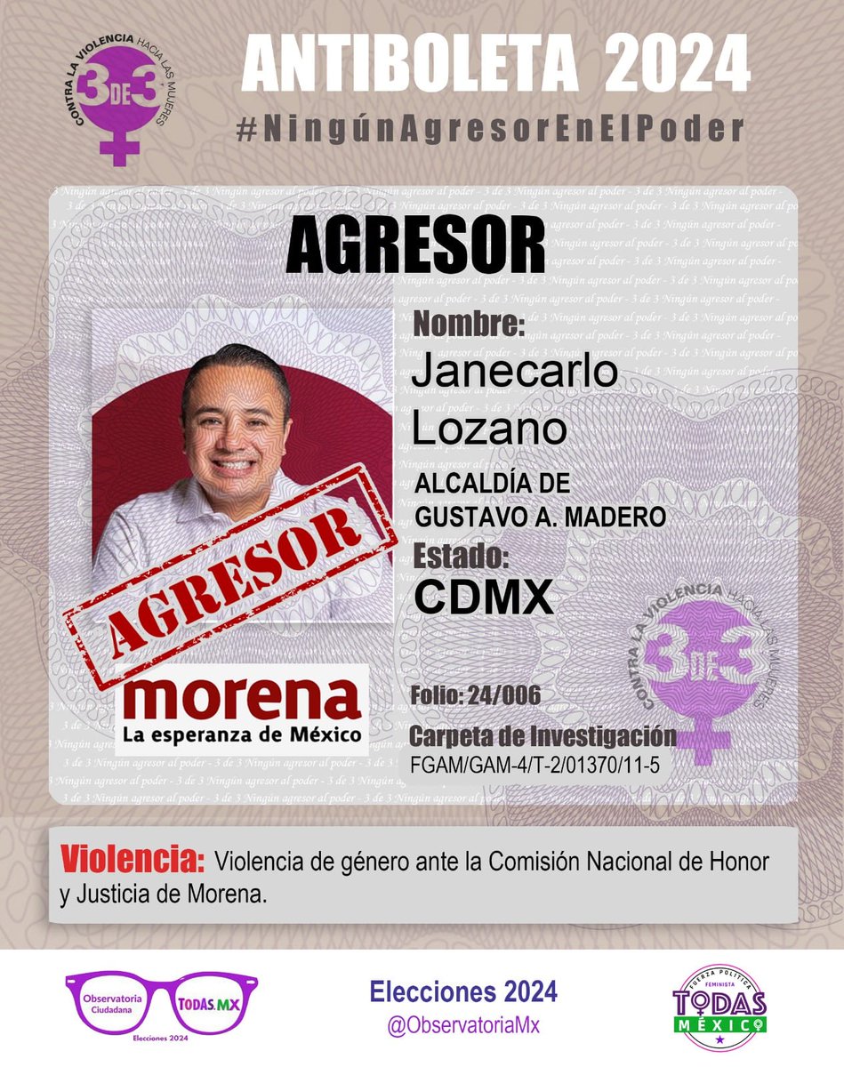 👉Aquí la Antiboleta de @yancolozano ❌Agresor #CDMX 💥Ningún Agresor en el Poder @PartidoMorenaMx @INEMexico @TEPJF_informa @MorenaCiudadMex @iecm 👉Denuncia aquí a los Agresores: forms.gle/VihxTqNAo64SmE…