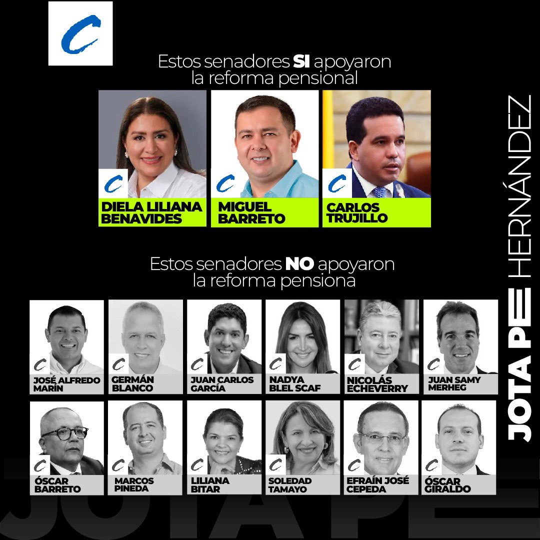 ⚠️APROBADA LA REFORMA PENSIONAL EN SENADO! Importante que Colombia conozca cómo votaron los Senadores esta reforma, en color VERDE están los que APOYARON ESTA REFORMA y en color BLANCO Y NEGRO los senadores que NO LA APOYAMOS y estuvimos en contra! Sigue el hilo 🧵y comparte👇🏻