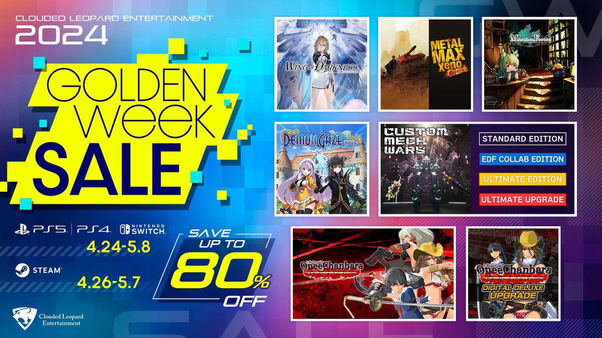 The CLE Gloden Week SALE is here until May 8! Featuring The Legend of Heroes: Kuro no Kiseki for Nintendo Switch (TC&KR) at 20% OFF! PS5/PS4/NS: April 24, 00:00 thru May 8, 23:59 (local time) Steam: April 26, 02:00 thru May 7, 02:00 (JST) Learn more: bit.ly/4aNDPFp