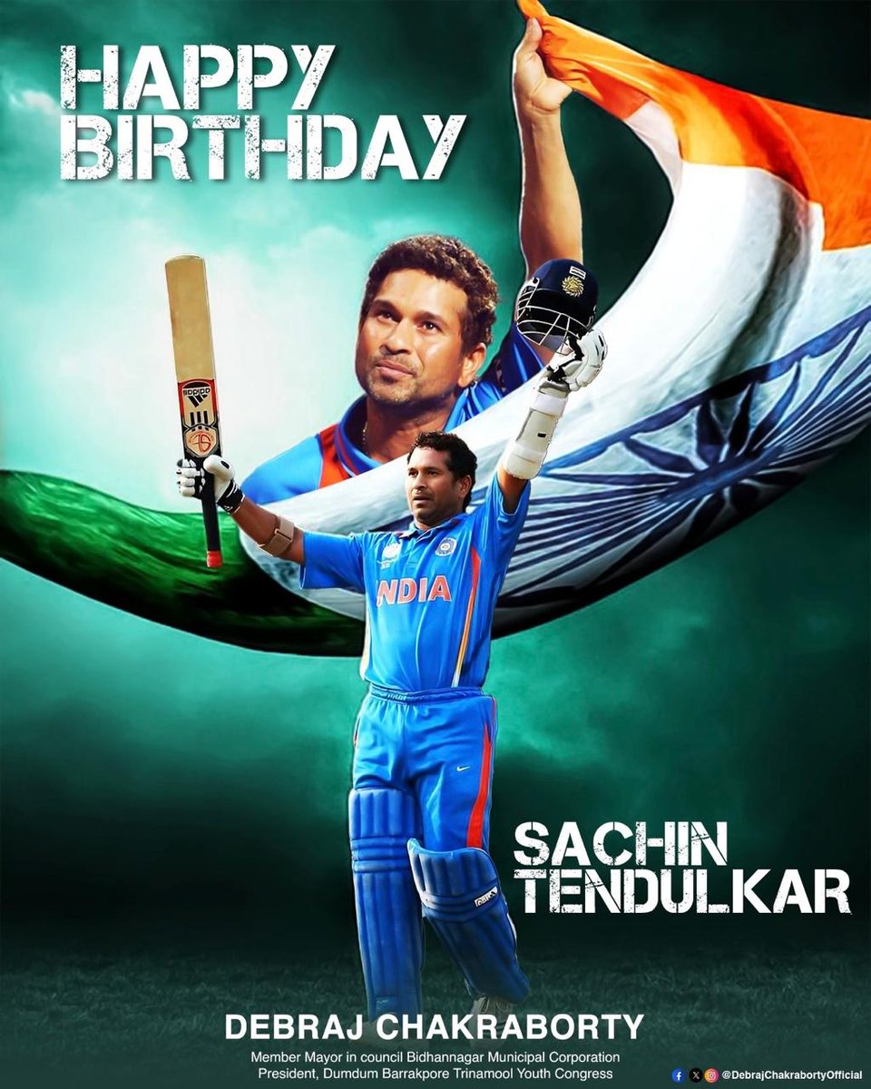 Happy birthday to the cricket legend, Sachin Tendulkar! May your life continue to be as remarkable as your innings on the field. ❤️

@sachin_rt
.
.
#BirthdayWish #HappyBirthday #GodOfCricket #IndianCricket #LivingLegend #SachinTendulkar #DebrajChakrabortyOfficial