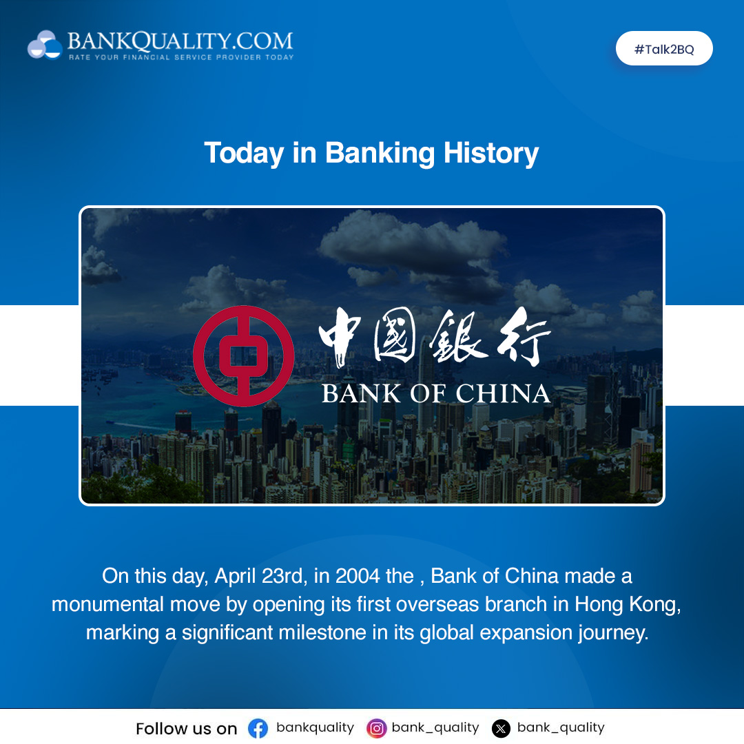 🎉 Today in 2004, the Bank of China made history by opening its 1st overseas branch in Hong Kong, a milestone in global expansion! 🌍💼 

#bankinghistory #globalexpansion #bankofchina #hongkong #innovation #anniversary #successstory #businessmilestone