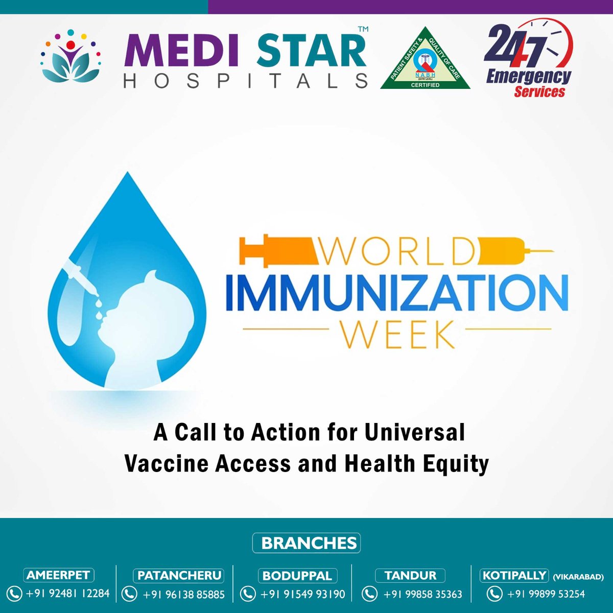 Immunizations: the key to a healthier tomorrow. Let's ensure everyone has access.

#WorldImmunizationWeek #VaccinesSaveLives #GetVaccinated #ImmunizeForLife #ProtectWithVax #HealthyCommunities #PreventDisease #GlobalHealth #publichealth #Medistarhospitals1 #Medistarhospitals