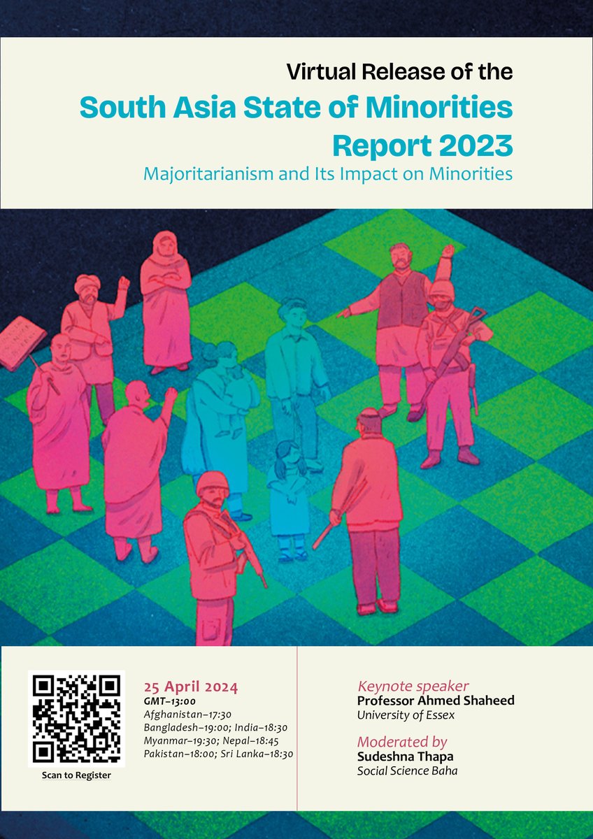 SACMinorities's tweet photo. The South Asia Collective is pleased to invite you to the virtual release of the "south Asia State Of Minorities Report 2023: Majoritarianism and Its Impact on Minorities. Kindly scan the QR code below to register. https://t.co/1zVA1vJ6jx