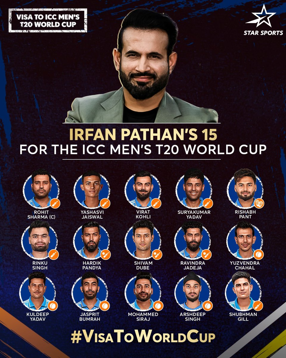 An #IncredibleStarcast icon, @IrfanPathan has picked his 15-member squad for #TeamIndia for the #ICCT20WorldCup!

Participate in the biggest opinion poll ever, on our social media handles till 1st May, and vote for the players who you believe will get a #VisaToWorldCup. 

Stay