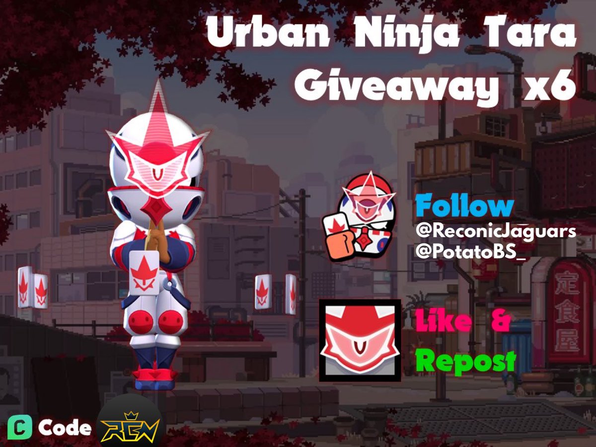 ReconicJaguars's tweet photo. Urban Ninja Tara Giveaway x6!
🥷 Skin + Pin + Player Icon 🥷

Like ❤️ + RT 🔁
Follow @ReconicJaguars 

Winners will be drawn on May 2nd, good luck to all of YOU! 🍀

#UrbanNinjaTaraGiveaway #BrawlStars https://t.co/gmPgv0Xm55