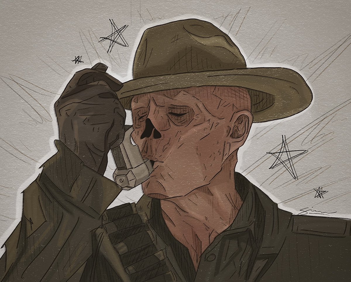 can’t stop drawing the asthmatic jerky-skinned man Mr Ghouper Howard… send help #Fallout #FalloutPrime 💀📽️
