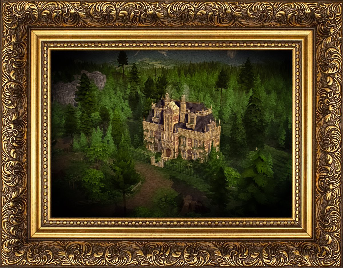 My latest build 'The Gothic Palace' as an oil painting. 😁 It is also my first time building in Moonwood Mill. #TheSims #TheSims4 #ShowUsYourBuilds @TheSims @TheSimmersSquad