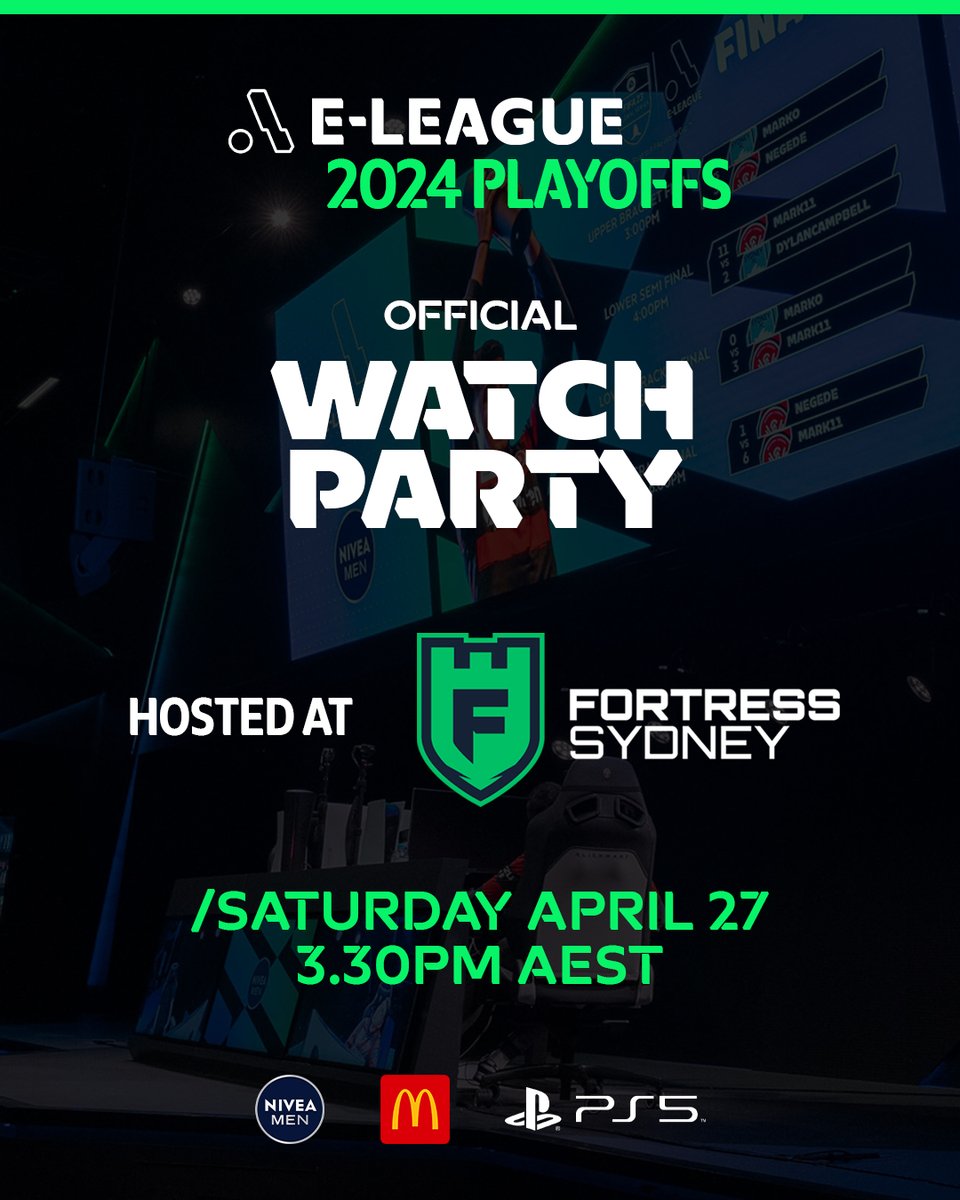 We're excited to announce that we've partnered with <a href="/FortressSydney/">Fortress Sydney</a> for a LIVE E-League Finals watch party this Saturday at 3.30PM AEST!

Don't miss out &amp; reserve your spot today here - bit.ly/EL24FortressWa…