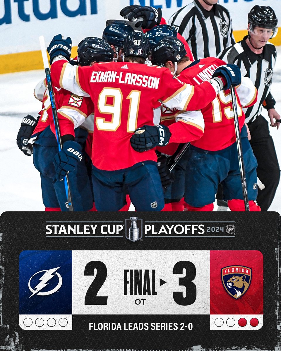 The @FlaPanthers take a 2-0 series lead with an overtime dub! 😼 #StanleyCup