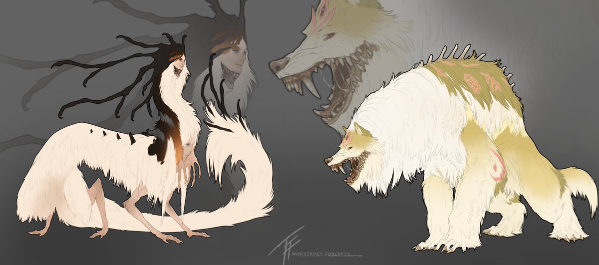 Shapeshifter commissions for Kageh (left) and the wonderful Demonicrose (right) for their character's monster bodies