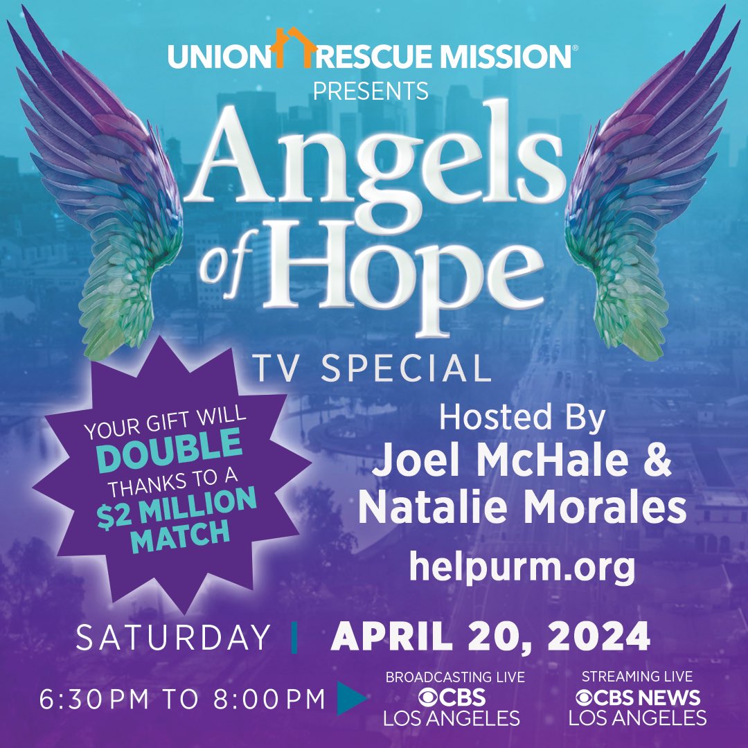 Tonight on CBS, Angels of Hope will raise money to help Los Angeles’ unhoused. Such an important cause and such a simple way to help: helpurm.org @joelmchale @nmoralestv