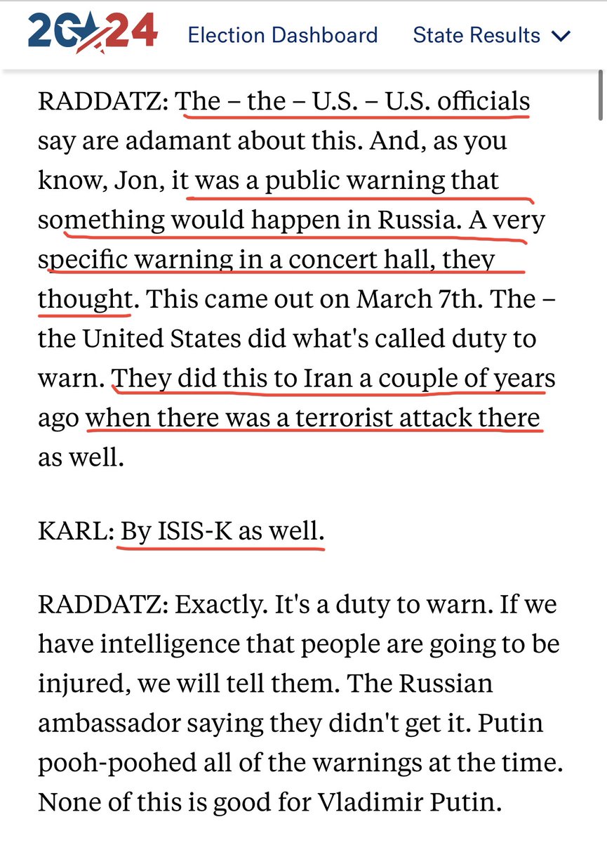 WTF. Were yall aware the State Dep’t &  C I A  preemptively laundered the ISIS - K attack false flag at Crocus City Hall in Moscow when they claimed to have adhered to their “duty to warn” & shared intel w/ Iran prior to the ISIS - K suicide bombings in Kerman in January? 👀