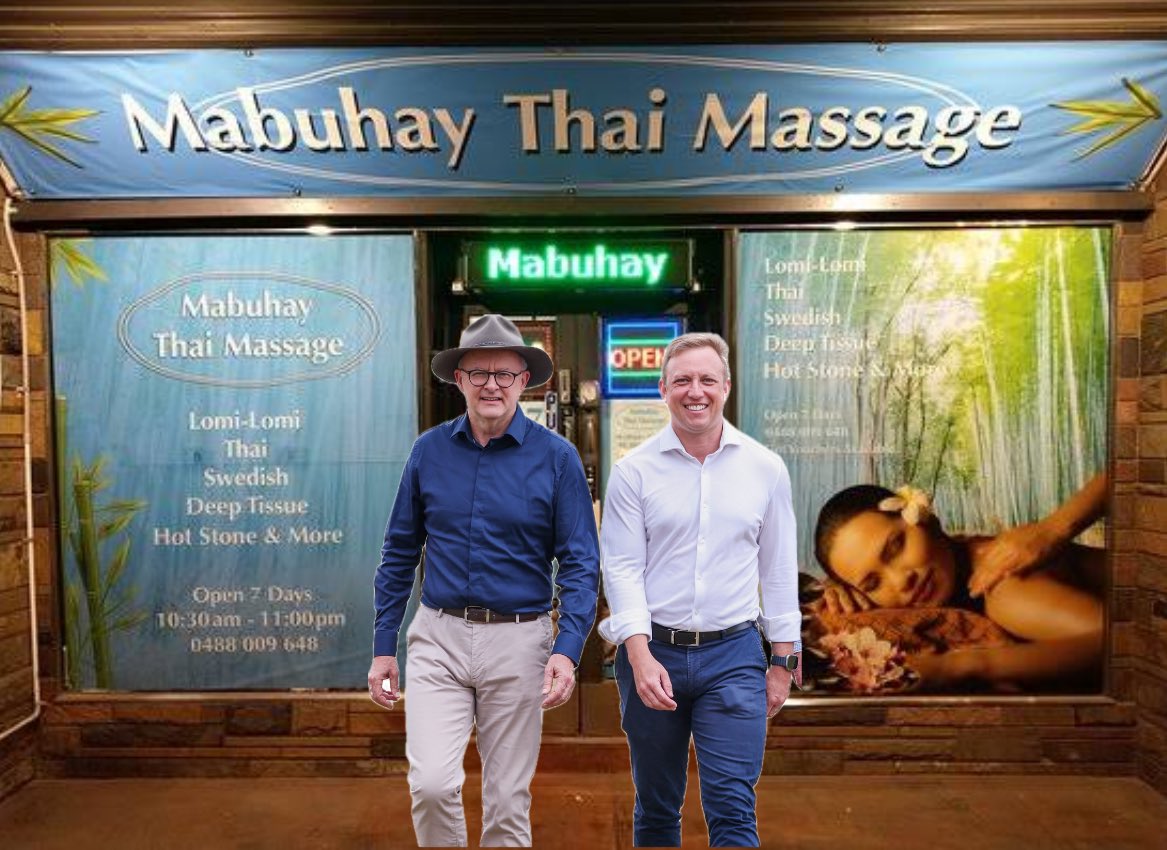 Is this image of Anthony Albanese and Steven Miles leaving a Thai Massage parlour still allowed?