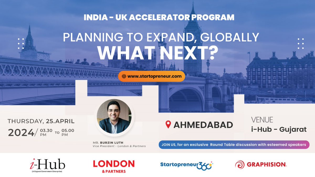 Burzin Luth (@burzinluth) on Twitter photo Excited to be in the vibrant city of #Ahmedabad.
I'm thrilled to be speaking at the India-UK accelerator program at the amazing i-Hub Gujarat to showcase London's robust business landscape for Indian companies to thrive. Excited to be in the vibrant city of #Ahmedabad.
I'm thrilled to be speaking at the India-UK accelerator program at the amazing i-Hub Gujarat to showcase London's robust business landscape for Indian companies to thrive.