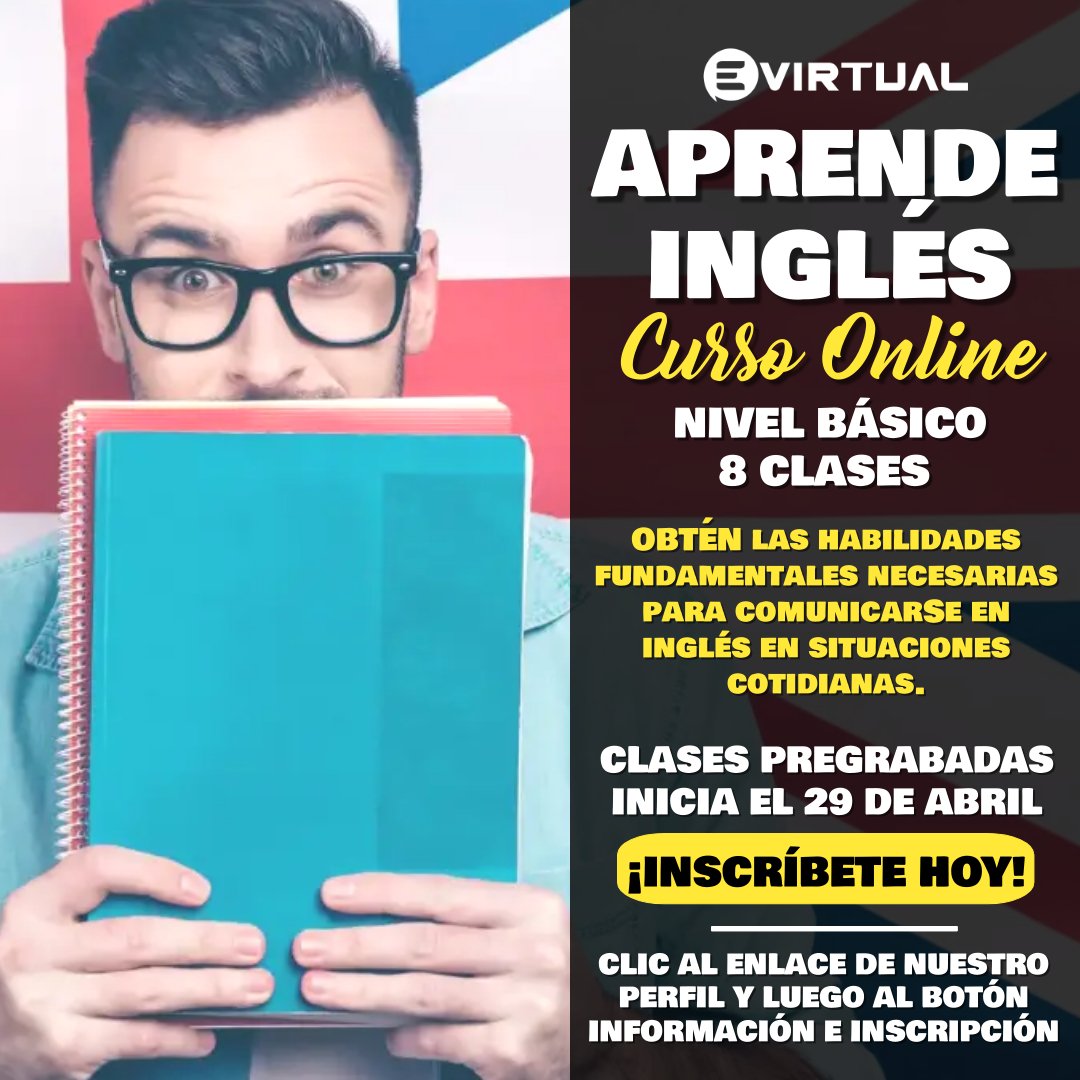 evirtualve's tweet photo. ✏️ APRENDE lo BÁSICO del idioma #Inglés y SIENTA las BASES para FUTUROS ESTUDIOS. 

🤗 Te invitamos a participar en el Curso 👉 #InglésBásico.

#cursosonline #clasespregrabadas #SomoseVirtual https://t.co/SSPI5M8Bbf