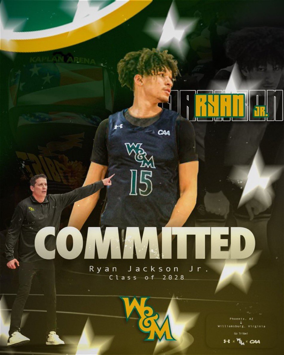 2024 Ryan Jackson has committed to the College of William & Mary❗️❗️ He chose them over SC State, Robert Morris and more. He is a 6’7 wing that played for AZ Compass Prep. Keep your eyes on Ryan 👀 @rhino_jackson8 @WMTribeMBB