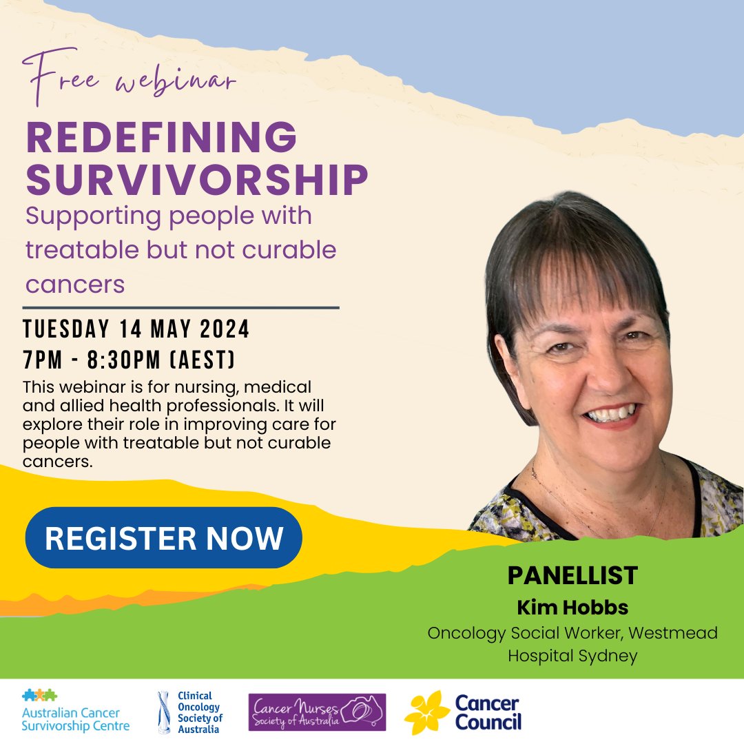🎙️Join Kim Hobbs at the Redefining Survivorship webinar! From navigating uncertainty to addressing financial burden and psychological challenges, Kim will offer invaluable advice for supporting people with treatable, but not curable cancers. Register here: tinyurl.com/yc89zvmk
