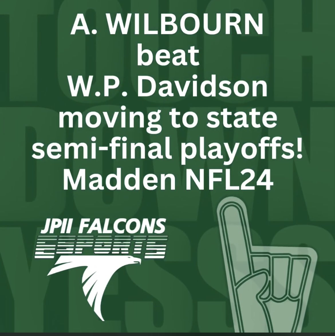 Falcons Madden player Austin Wilbourn wins again and moves on to the state semi-finals!! GO FALCONS!!