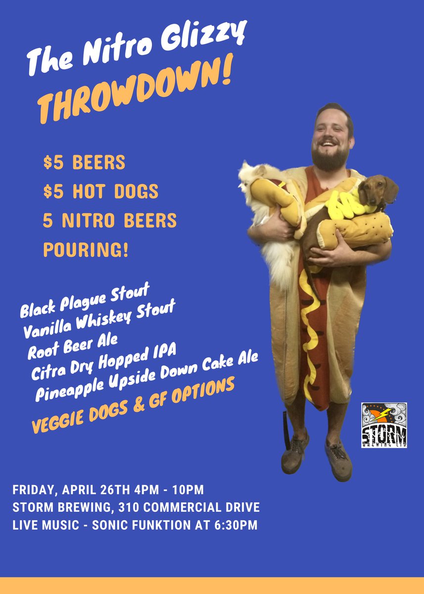 THIS FRIDAY! 

We are stoked for our first Nitro Glizzy Throwdown on the loading dock as part of @vancouverbrewersfest.

We will have five amazing nitro beers pouring for just $5 a glass and hot dogs (veggie and gluten free options available so all can enjoy).