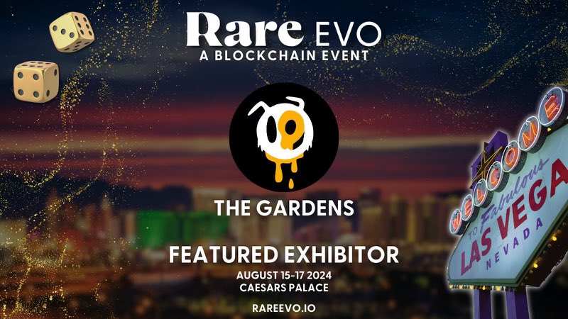 WHAT IS UP BEE FAM 🐝 We are proud to announce we will be a featured exhibitor at @RareEvo this year at Caesar’s Palace - Las Vegas - Aug.16th-18th ! In our tokengated discord channels for Gardens Bee holders & Rebud OG Holders we have put links for discounted room rates