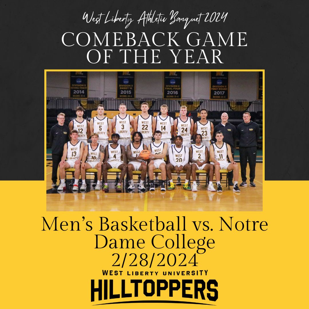 Comeback Game of the Year

Facing a 10-point deficit with just under six minutes to play, men's basketball (<a href="/WLU_Hoops/">West Liberty Hoops</a>) closed the game at Notre Dame on a 16-5 scoring run and capped the road win by a Zach Rasile 3-pointer with 1.5 left on the clock for an 88-87 win‼️

#GoWLU