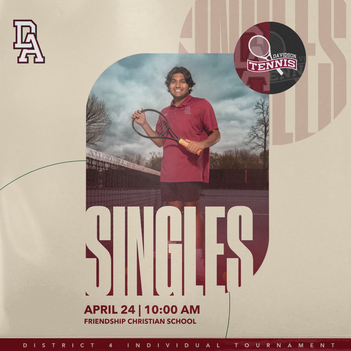 District Individual/Doubles tournament starts tomorrow!

📍Friendship Christian

Doubles:
#4 Demtre Kouzouglidis/Jude Browning
Justin Dabit/Will Breece

Singles:
Ethan Sons
Jeet Patel