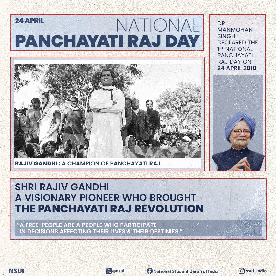 On this Panchayati Raj Day, let us reflect on the enduring legacy of Rajiv Gandhi Ji and his unwavering dedication to decentralization and community empowerment #RajivGandhi