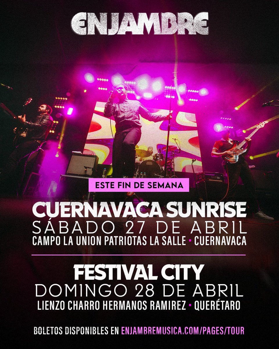 ¡Este fin de semana nos vemos en Cuernavaca y Querétaro! 🎫 Boletos y más información en enjambremusica.com/pages/tour