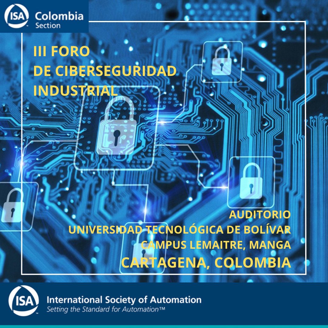 isaseccolombia's tweet photo. Este 17 de Mayo en Cartagena!!
El “Foro de Ciberseguridad de ISA Sección Colombia”, no te lo quieres perder!!
Contacto para mayor información e inscripciones: Sonia Romero en: asistente@isa-colombia.org

Somos la Sección Excelencia de ISA!! https://t.co/lmN73xB2Ty