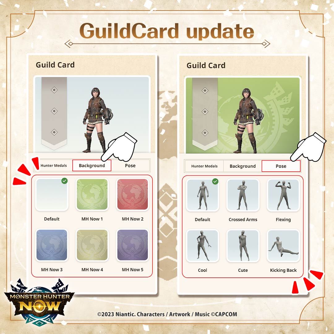 📢 What does your Guild Card say about you? Now you can update your card with new background and pose features! 🙌 Watch out for more features to be added in future updates ✨ #MHNow