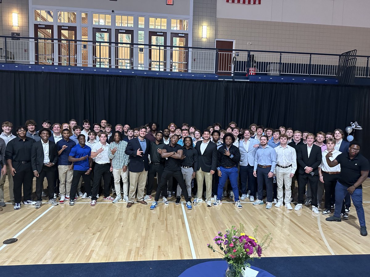 BCCoachK's tweet photo. Congrats to ⁦@BerryFootball⁩ QB Christian Lewis at tonight’s Berry Athletics Awards Ceremony for winning the Service Award! One last picture of the 2023 team- special group of men. https://t.co/iIdWgEpAyy