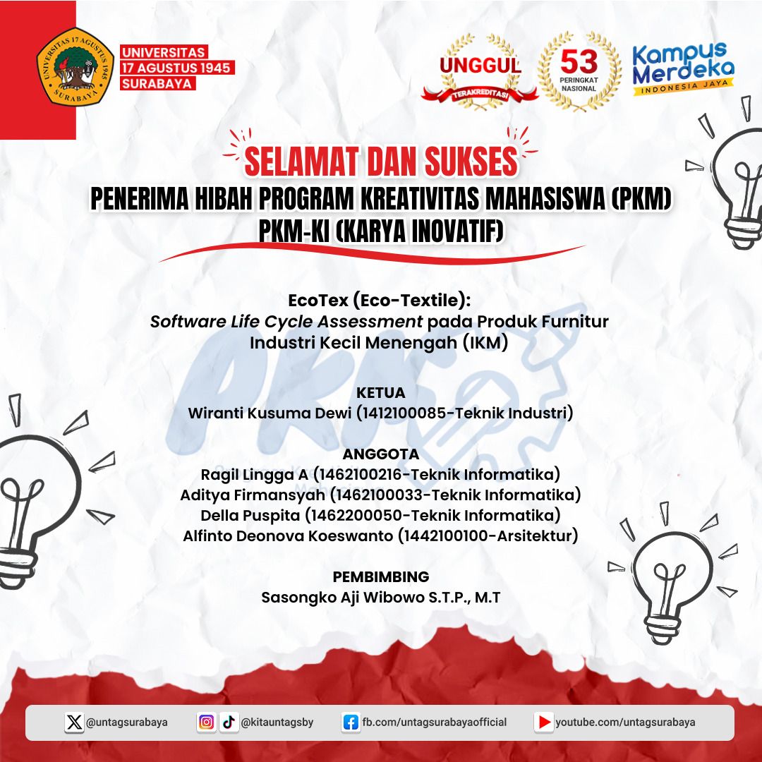 Selamat dan sukses kepada enam tim penerima hibah Program Kreativitas Mahasiswa (PKM) 2024!🏆 #PrestasiMahasiswa 
#KampusSwastaTerbaikdiJatim #KampusTerbaikdiSurabaya
#PilihanKampusSwasta
#KampusAnakMuda
#PresatasiAnakBangsa
#Indonesia
#UntagSurabaya
