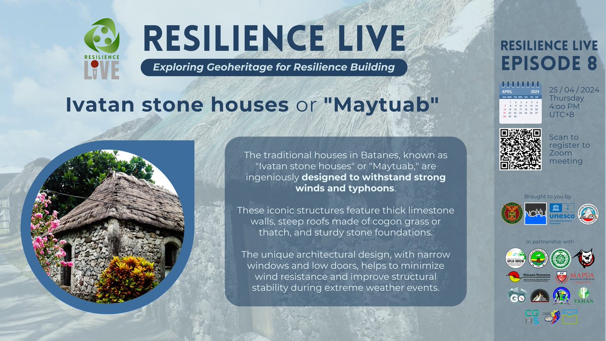 The @UPResilience will be holding a webinar on Ivatan stone houses or Maytuab on April 25, Thursday, 4:00 p.m. This is the 8th in their Resilience Live series. To register for the event, check their announcement here: facebook.com/UPResilienceIn…