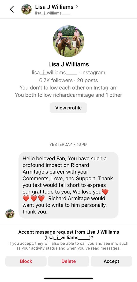 Aww…I’m a “beloved fan!” Isn’t this just plum precious??🙄 #scammer #RichardArmitage