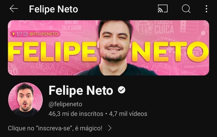 Vamos ser sinceros, você pode até não gostar dos conteúdos ou não ir com a cara dele, mas você tem que admitir que o cara é foda.
Mais de 46 milhões de inscritos no canal do yt, tendo 18 BILHÕES de visualizações nos seus vídeos. Isso não é para qualquer! 
#14AnosCanalFelipeNeto