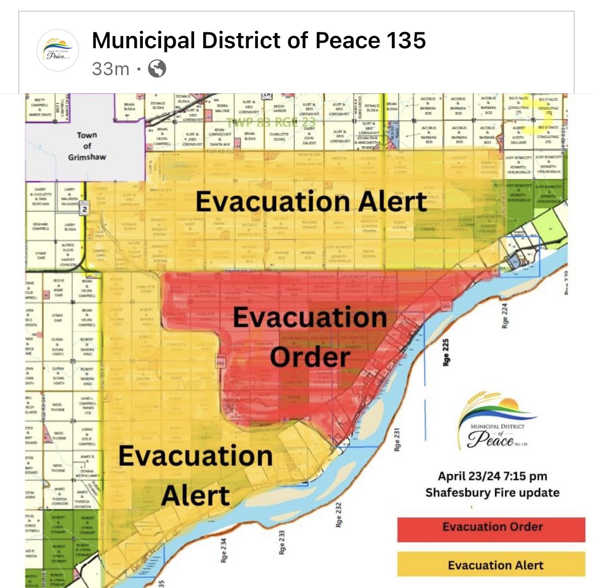 Bricks Hill fire update #peaceriver #grimshaw