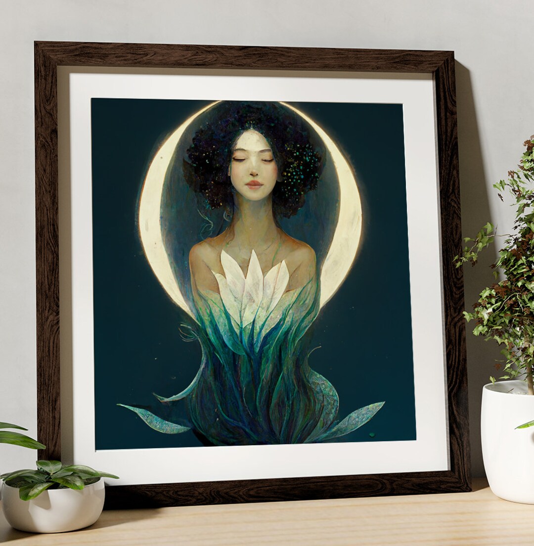 Pagan Goddess - Moon Witch Mermaid - Surreal Painting of Angel - For Your Sacred Space by DesignBohemian etsy.com/listing/127479… #interiordecor #interiorinspo #interioraesthetic #artprintsforsale #gothicstyle #artnouveau #vintagedecor