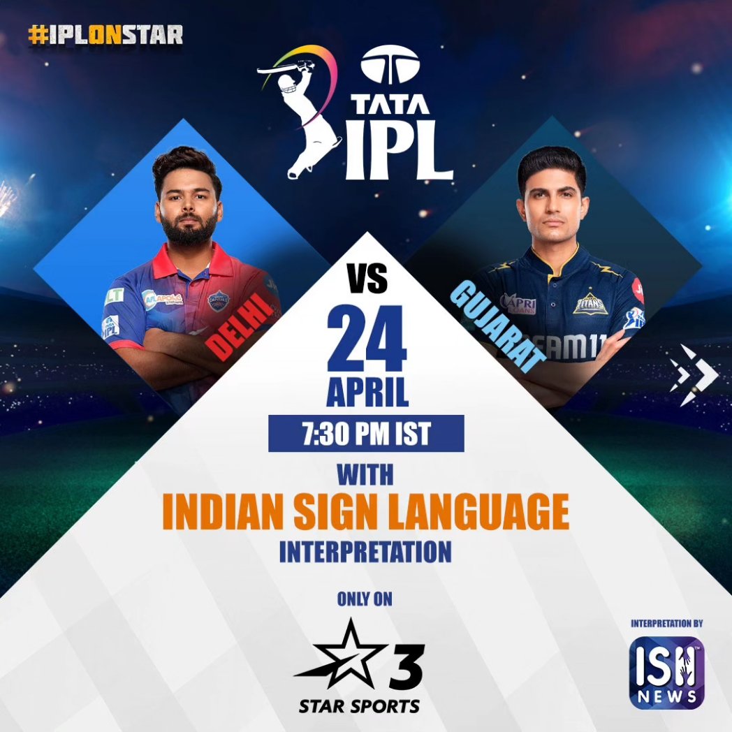 Match 40: DELHI vs GUJARAT 🏏💥

Watch Live with Indian Sign Language Interpretation only on Star Sports 3. ⭐️

#IPLonStar #IPLinISL #IPL #IPL2024 #dcvsgt #TATAIPL #starsports #exclusive #Deaf #TATAIPL2024 #Accessibility #IndianSignLanguage #SignLanguage