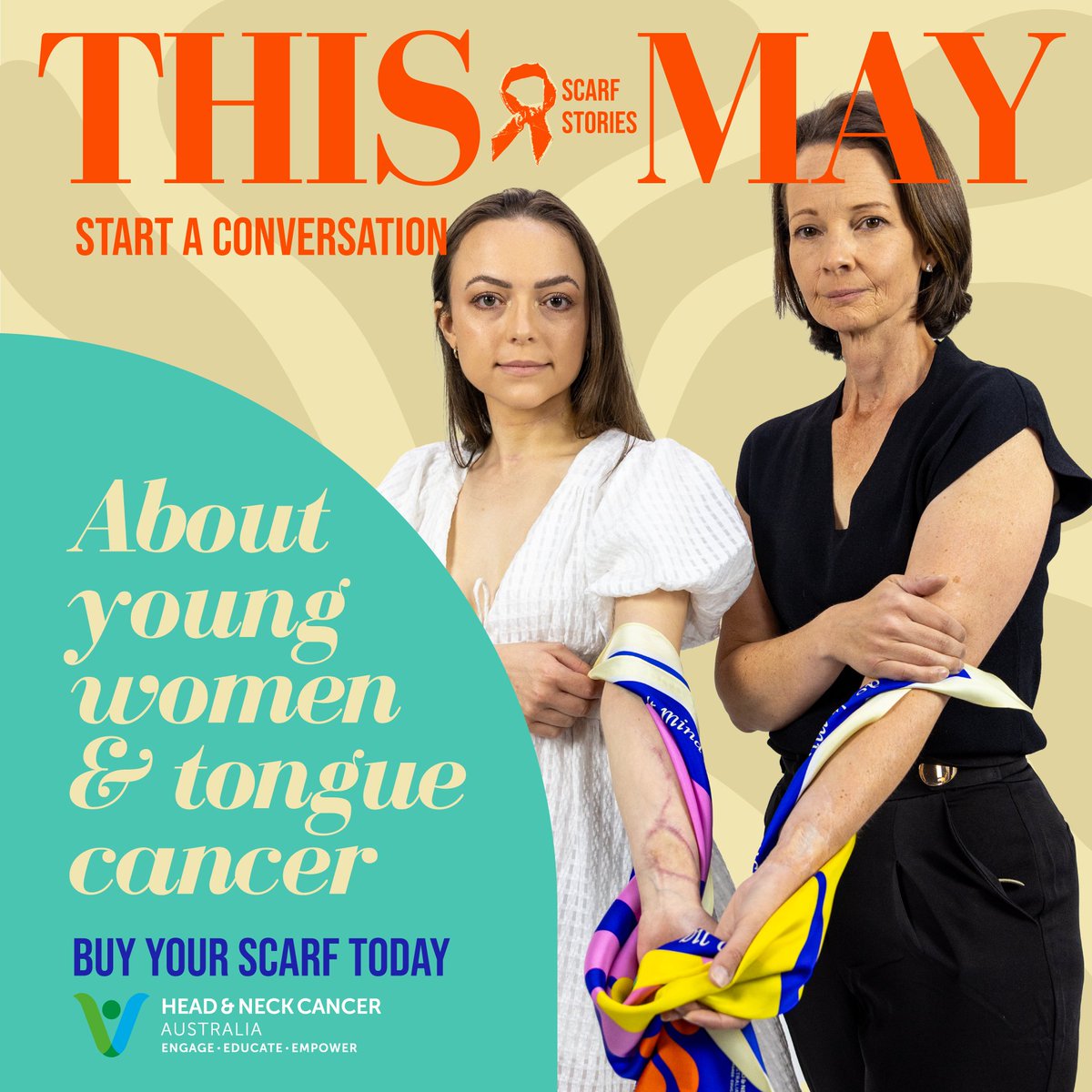Kate & Lora are young women diagnosed with #tonguecancer with no typical risk factors like a history of smoking & drinking. They represent “The Changing Face of #HeadandNeckCancer.” Read about 'Scarf Stories' and order your scarf at …y-scarf-tells-a-story.raiselysite.com #MothersDayGifts