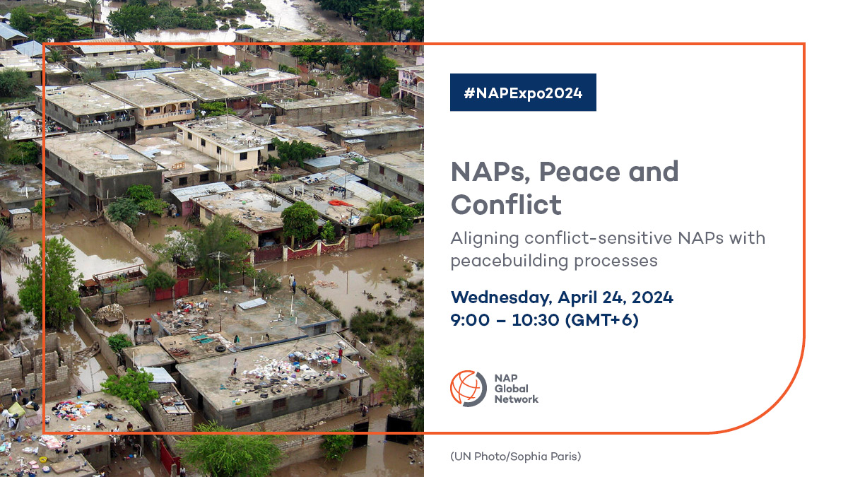 How can governments experiencing #conflict design and implement their NAP process in a way that responds to peace and conflict dynamics? 🚨Join us now at #NAPExpo2024 to learn more: 🗓️April 24, 2024 🕘9:00-10:30 (GMT+6) 📍 Media Bazaar, BICC 🔗bit.ly/napexpo2024 #Bangladesh