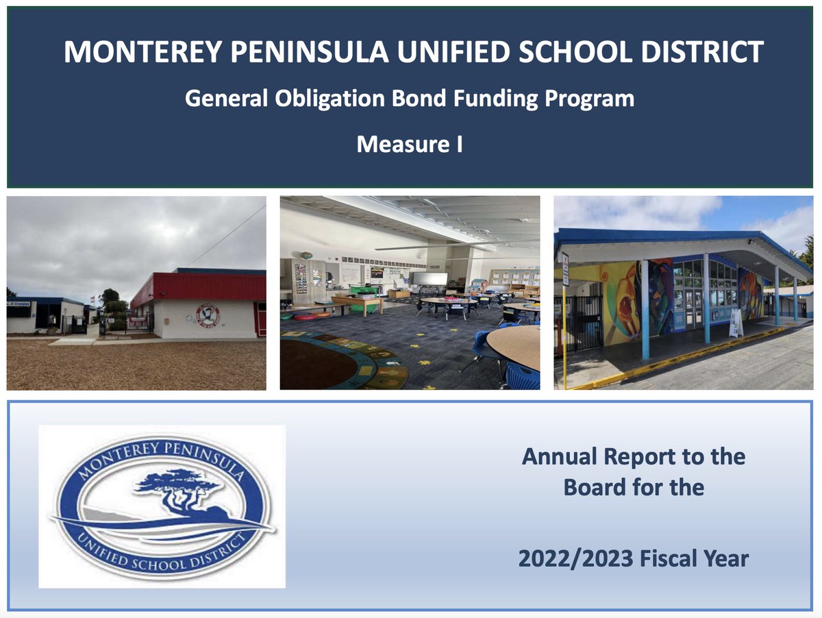 I'm at Monterey Peninsula Unified School District @mpusdway board meeting for presentation of Measure I Citizens Bond Oversight Committee annual report. I've been chair of this committee since 2020 & it fulfills requirements of state law & of the measure approved by MPUSD voters.