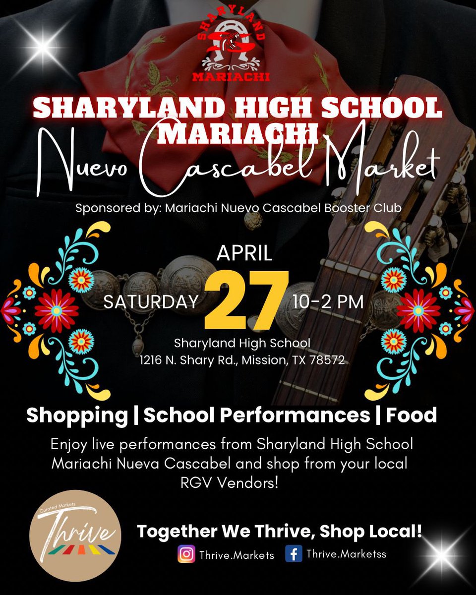 Come out this Saturday to Sharyland HS from 10 am to 2 pm for some great shopping. Enjoy music performed by our talented mariachi groups, fun, and great food! See ya there! <a href="/TheLatestStrike/">Sharyland Rattlers</a> <a href="/SISDmedia/">Sharyland ISD</a> <a href="/SISDnews/">Sharyland ISD</a> <a href="/sharylandath/">Sharyland ISD Athletics</a> <a href="/FootballRattler/">SharyRattlerFootball</a> <a href="/SharyGoCenter/">SHS GO CENTER</a> <a href="/Sharysoftball/">Sharyland Softball</a>