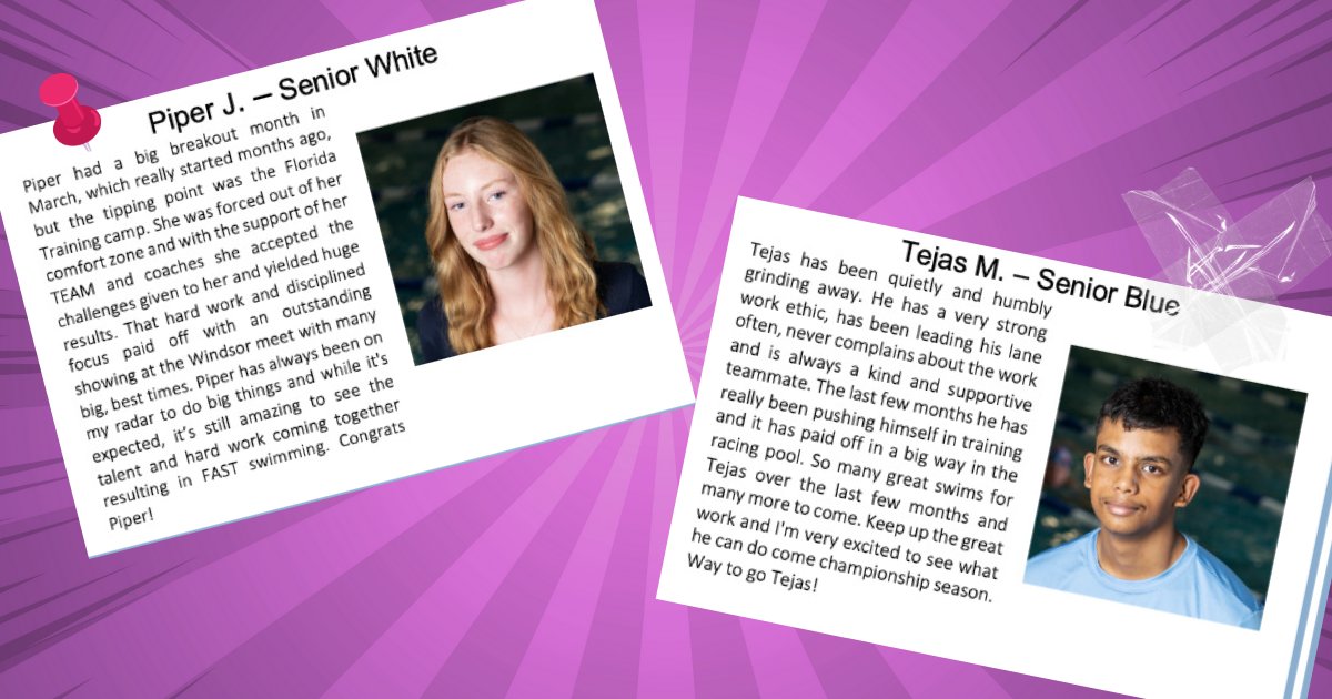 Great job, March Swimmers of the month! You deserver this recognition for your your hard work and determination!