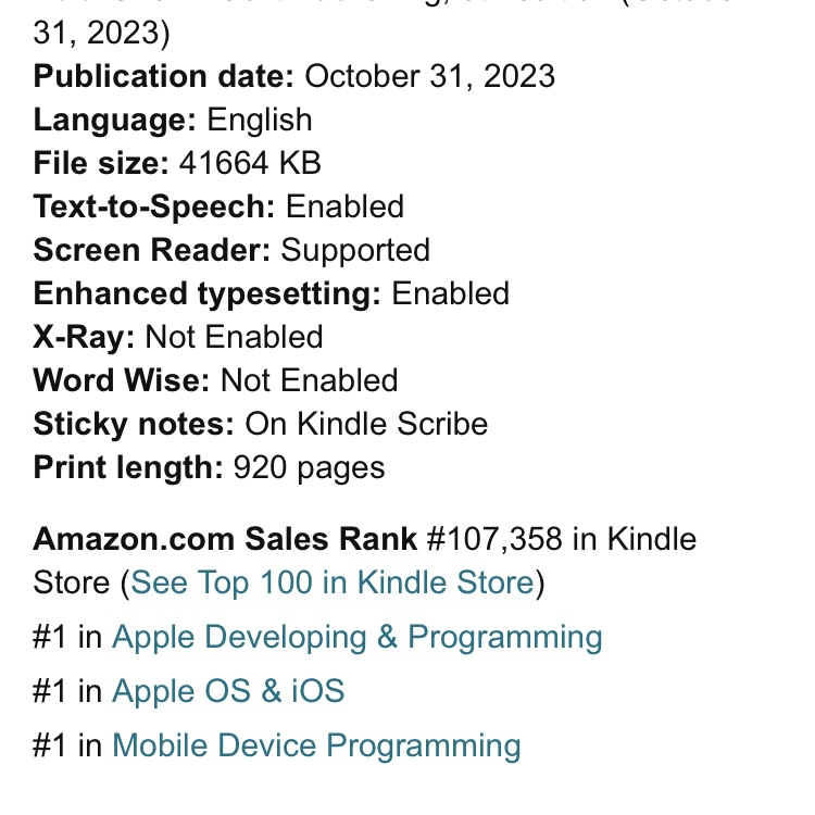 #1 in 3 categories on Kindle store, #1 in 2 categories for paperback! Thank you!
amazon.com/iOS-17-Program… #iosdeveloper